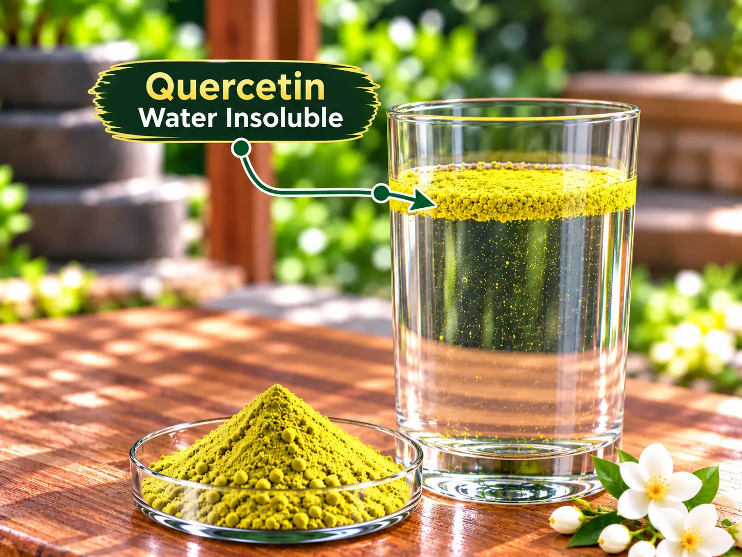 Native quercetin clumps and settles, while water-soluble quercetin disperses uniformly