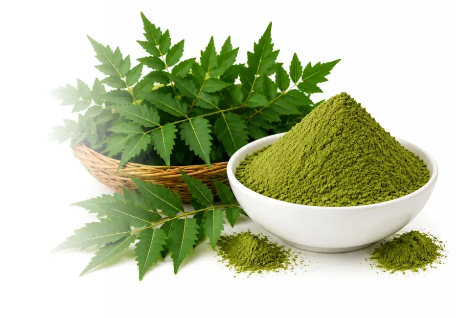 Organic Neem Leaf Powder and Fresh Neem Leaves