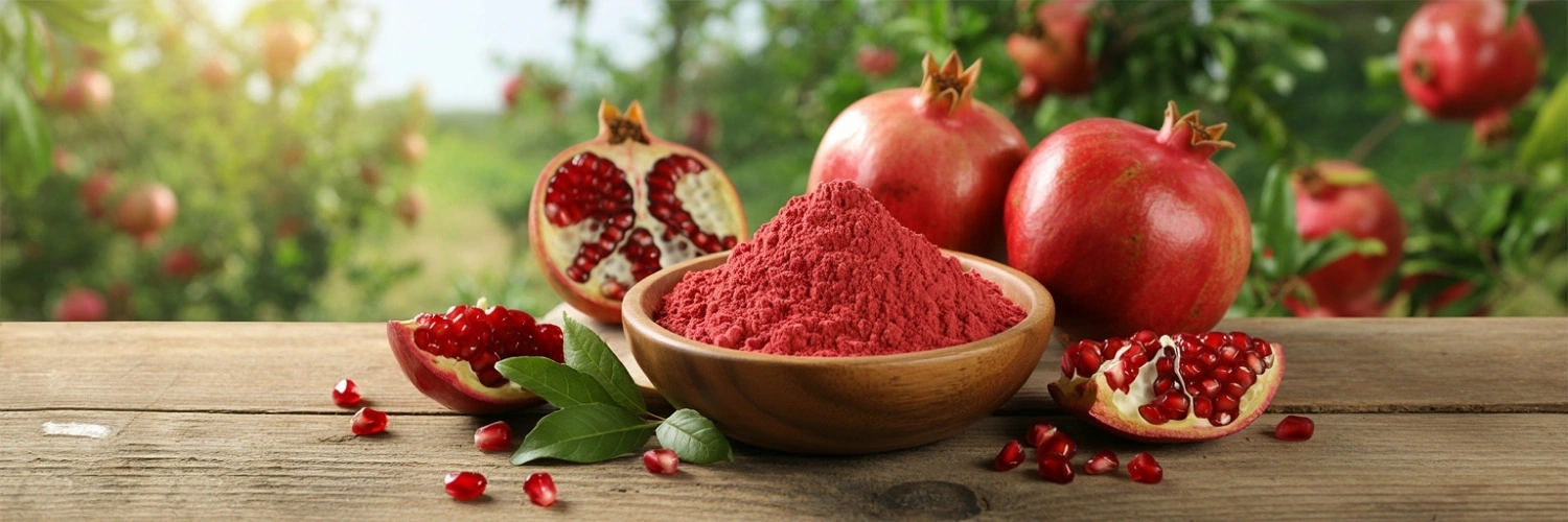 Organic pomegranate powder bulk ingredient from fresh pomegranate fruit for B2B supply