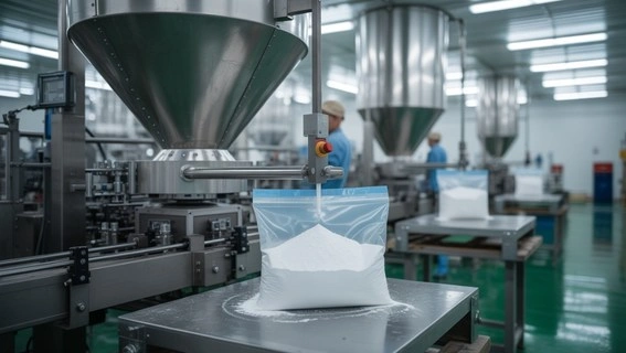Packaging facility for bulk calcium lactate powder for commercial distribution