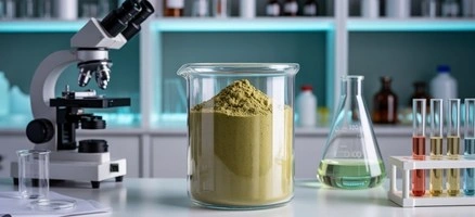 Organic kiwi fruit powder fine texture in lab analysis for quality control