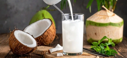Coconut milk powder sample being analyzed in laboratory testing for quality control