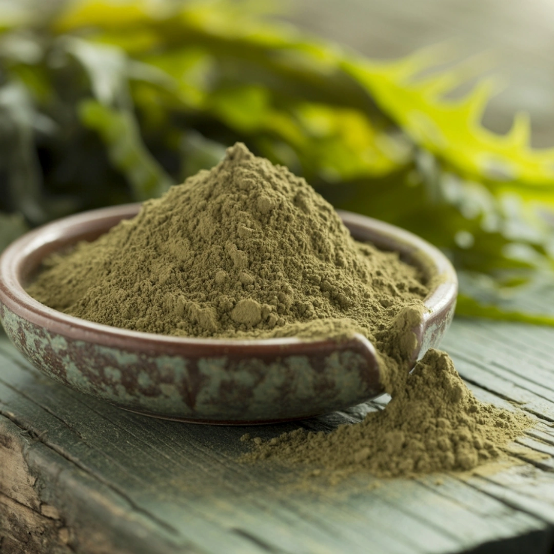 Fine texture organic kelp powder in ingredient bowl