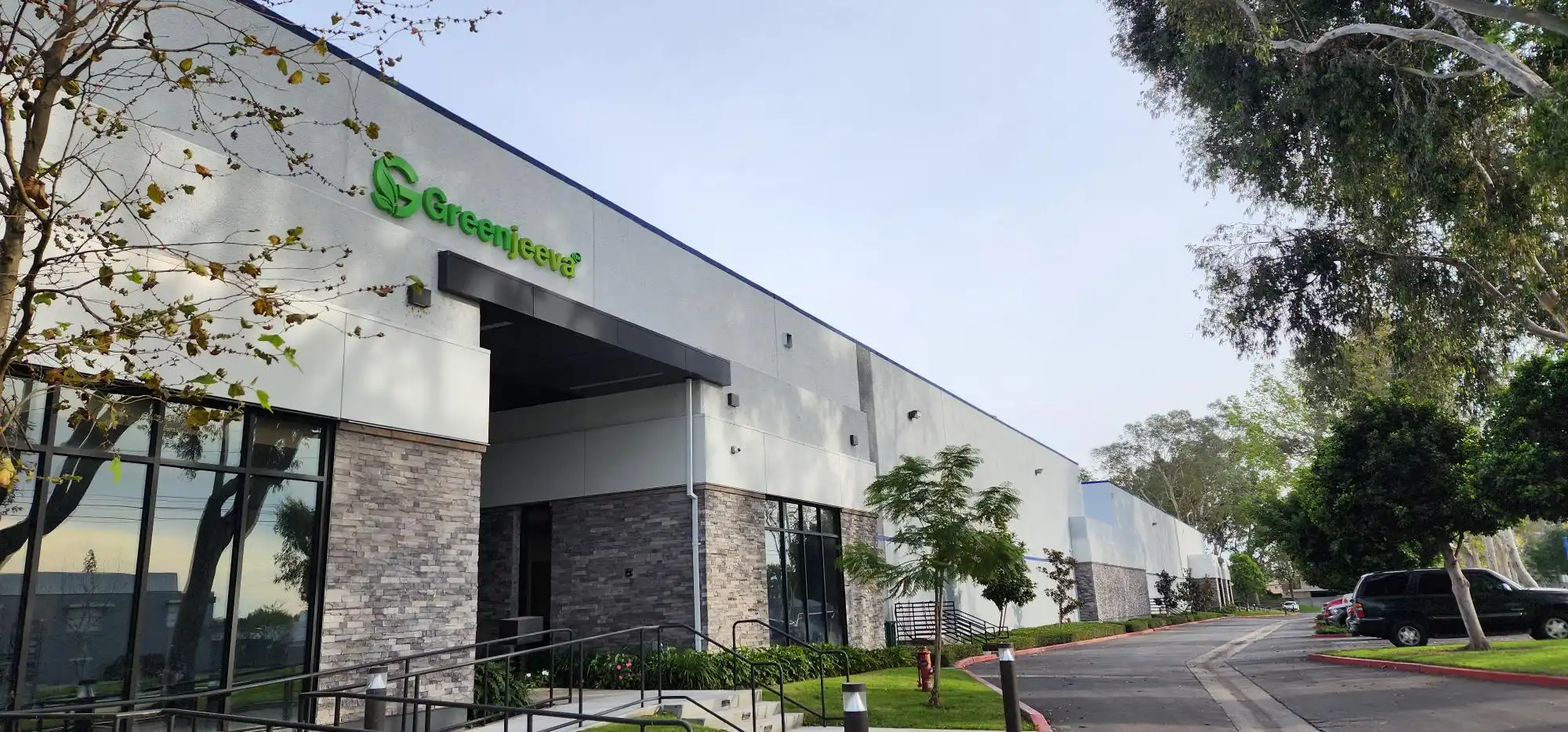 Green Jeeva warehouse facility in Cerritos, California, storing bulk coconut milk powder
