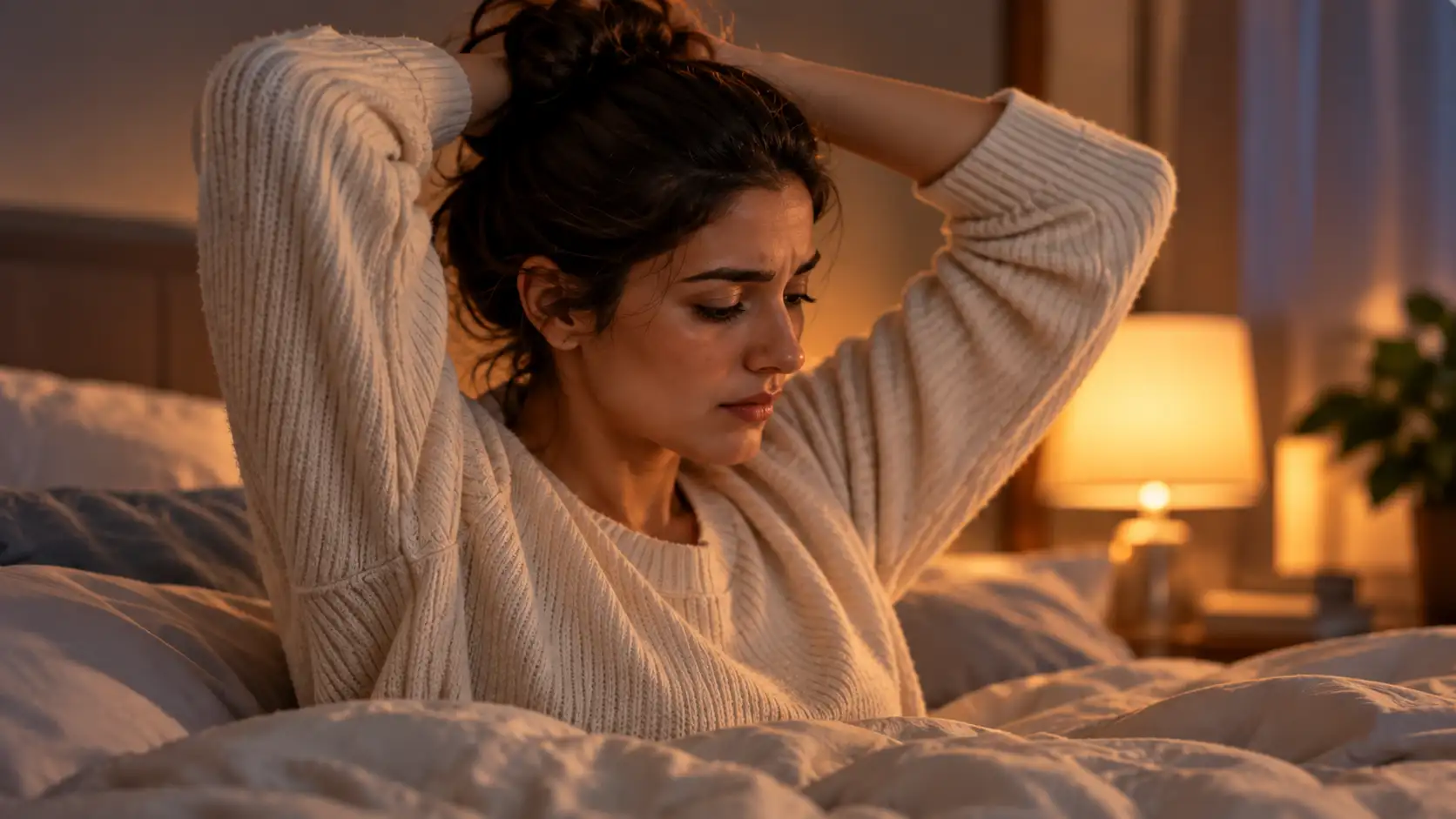 Woman stretching, getting ready for bed
