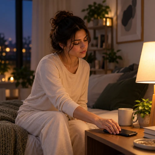 Woman winding down on the couch, setting her phone aside