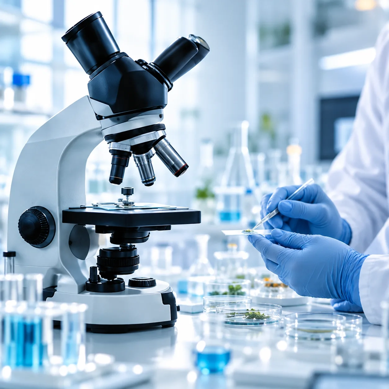 Lab testing with a microscope