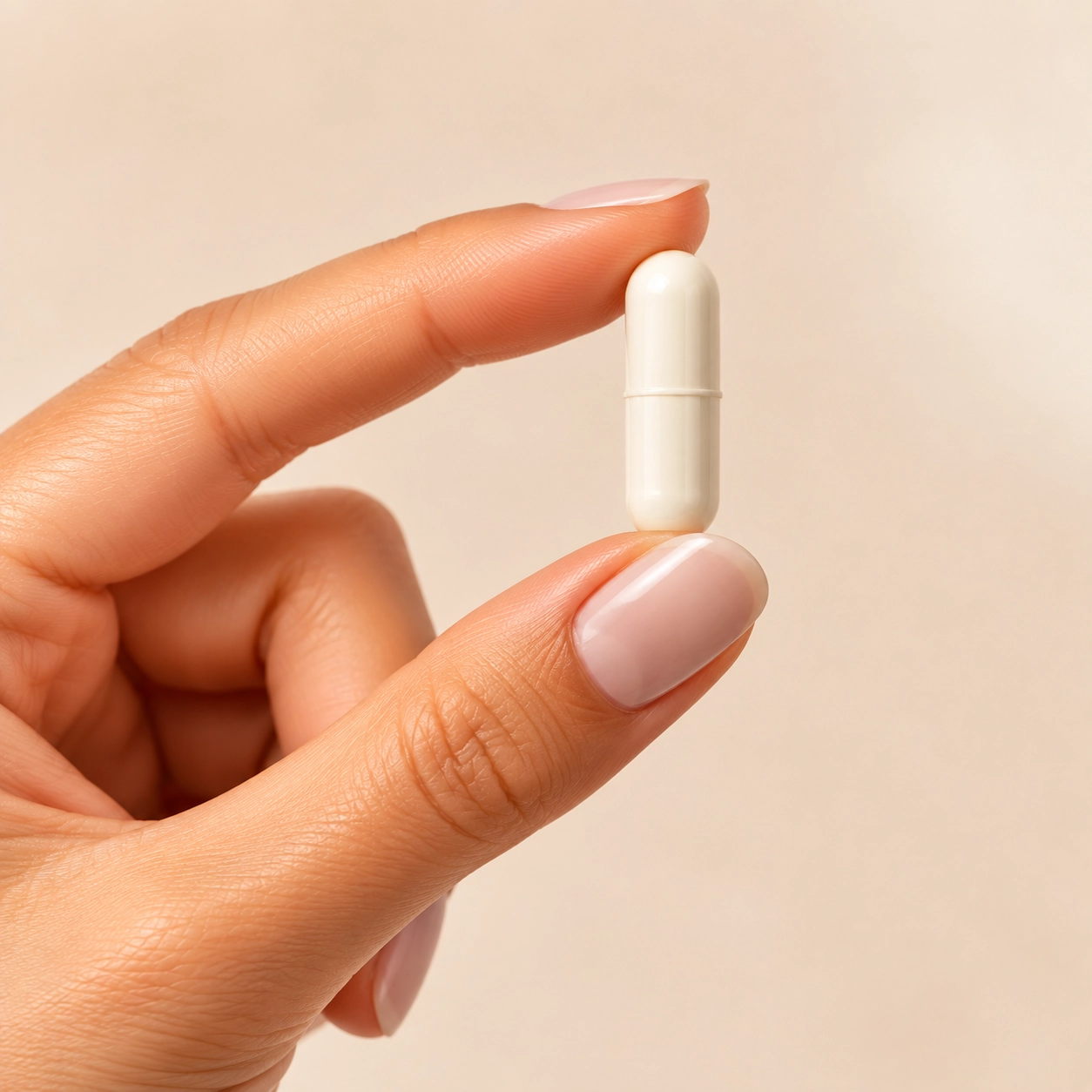 Capsule held between fingertips