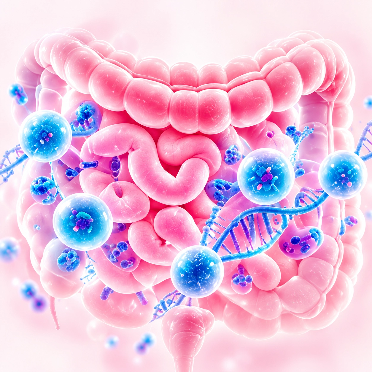 Illustration of the gut with probiotic bacteria