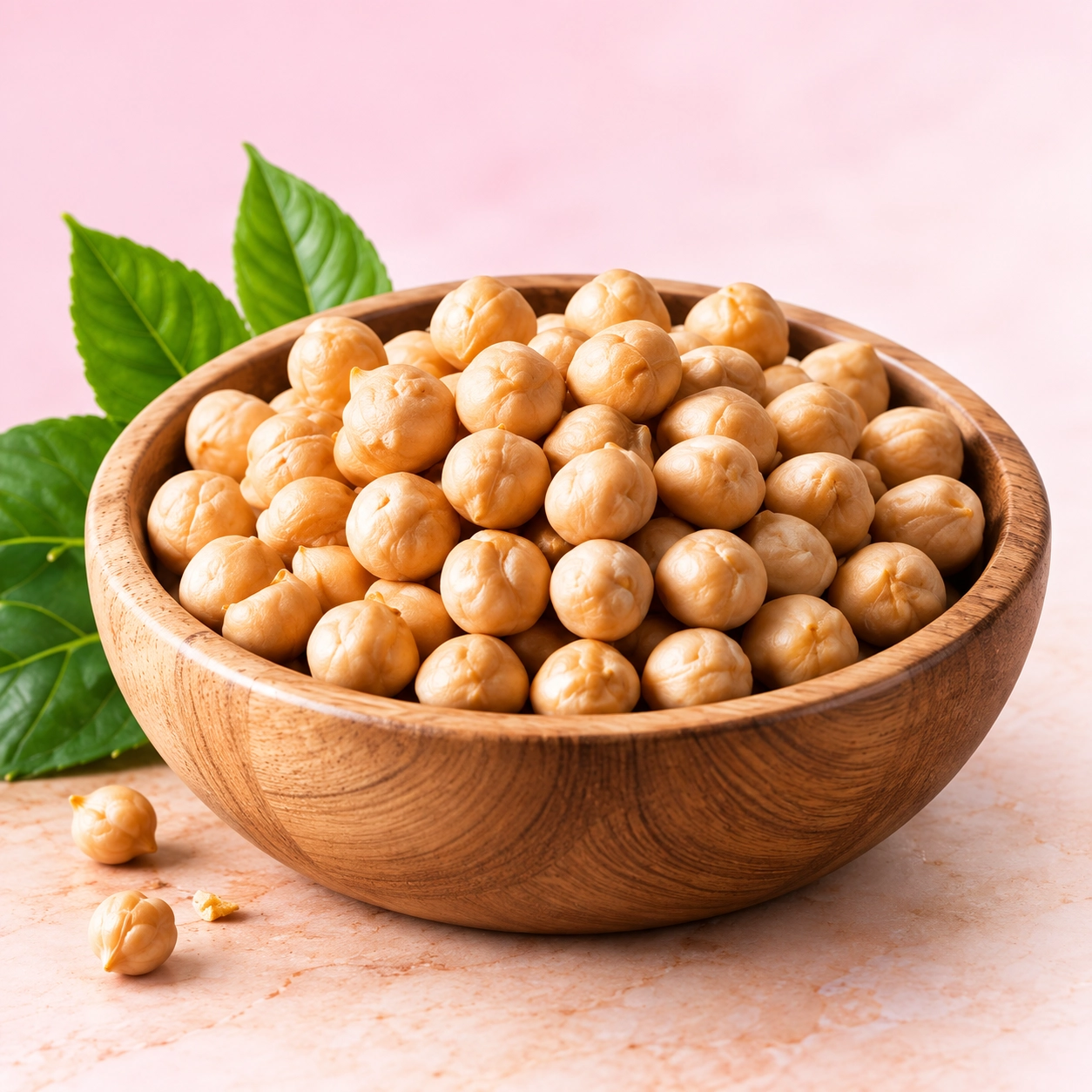 Rustic bowl of chickpeas with green leaves