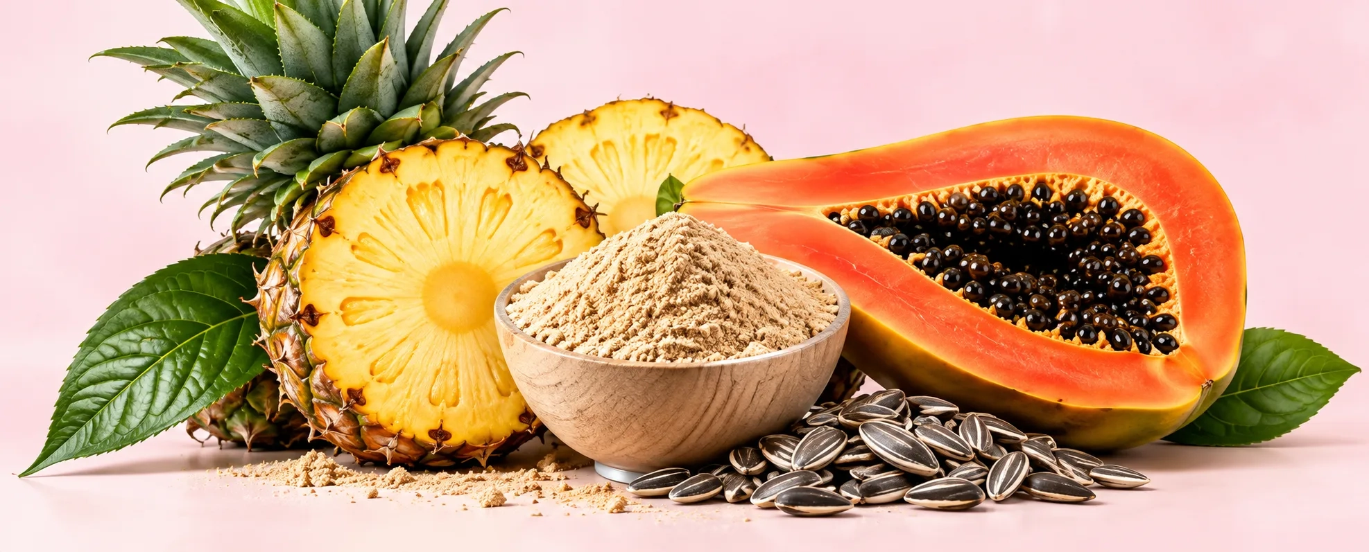 Pineapple and papaya with enzyme powder and seeds